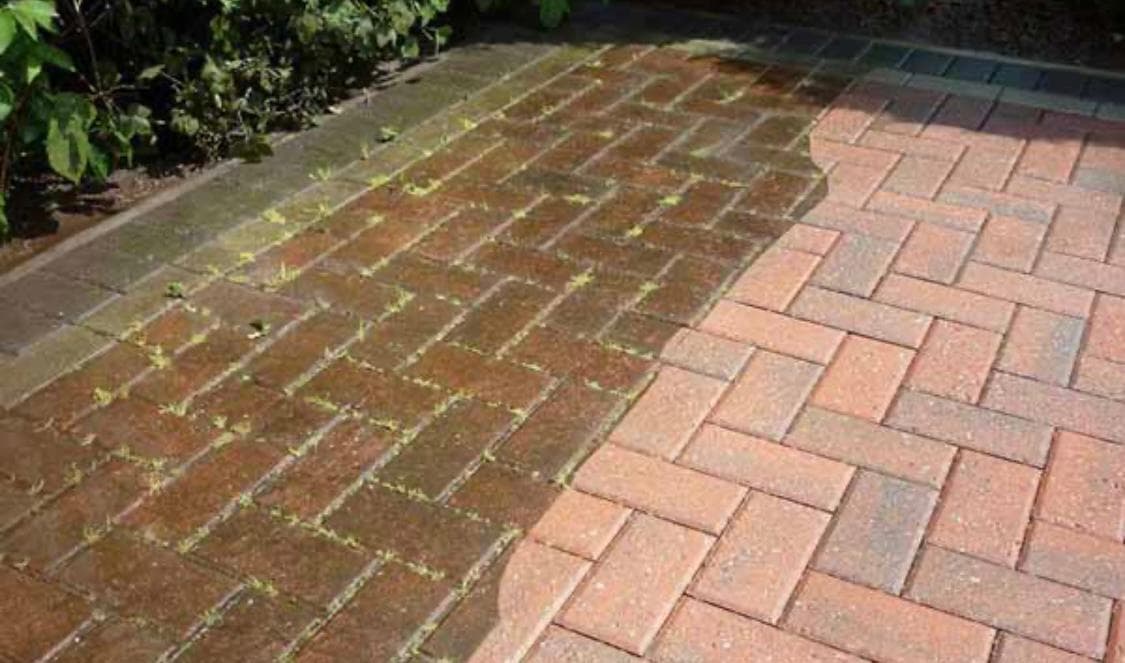 Block paved driveway cleaned, re-sanded and restored to original colour
