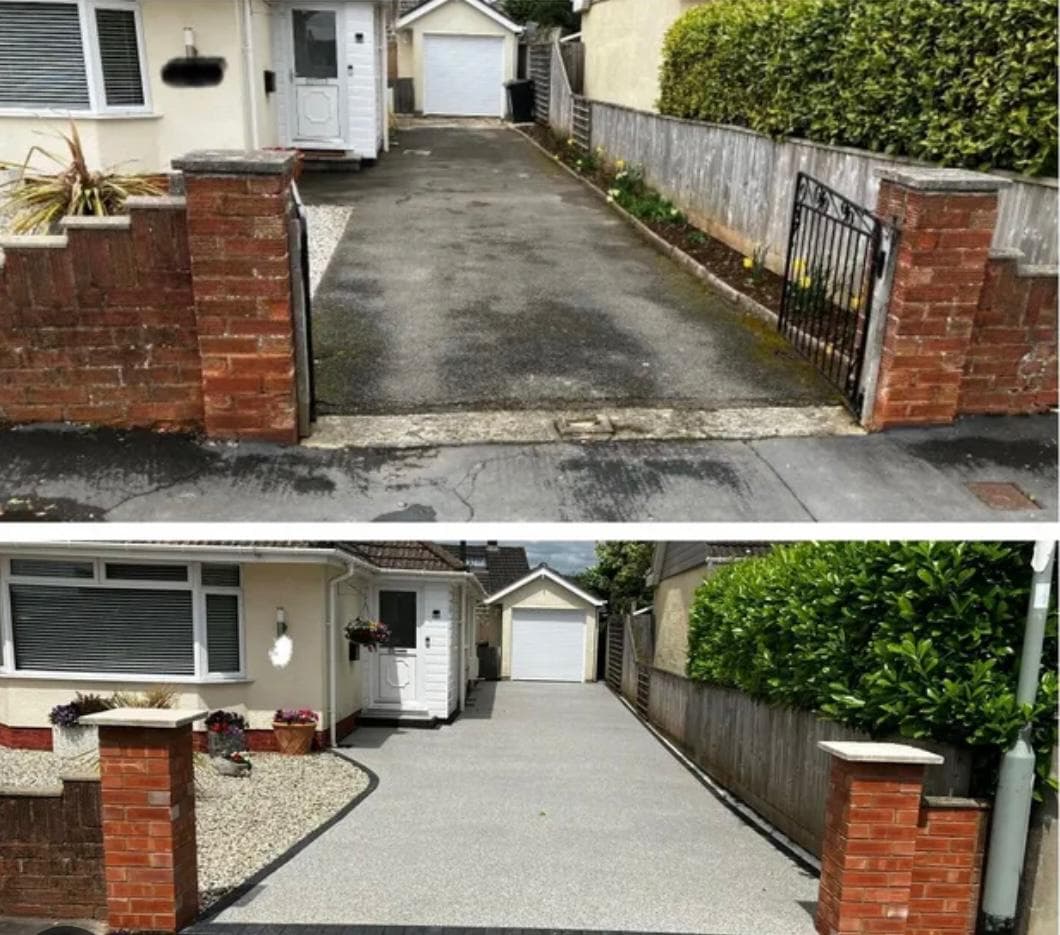 Driveway transformed from worn tarmac to a smooth resin-bound gravel surface