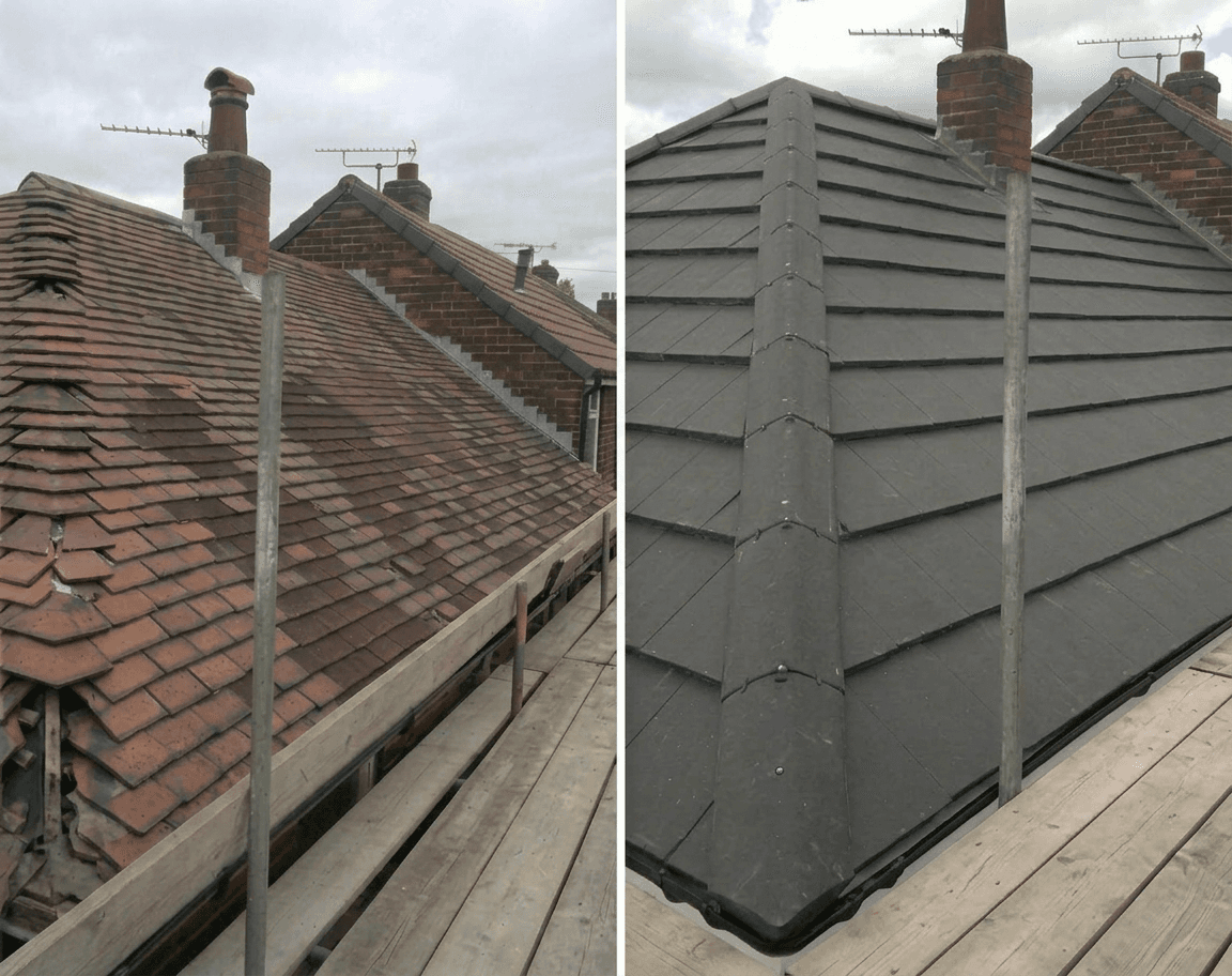 Full slate re-roof completed with a mechanically fixed dry ridge system
